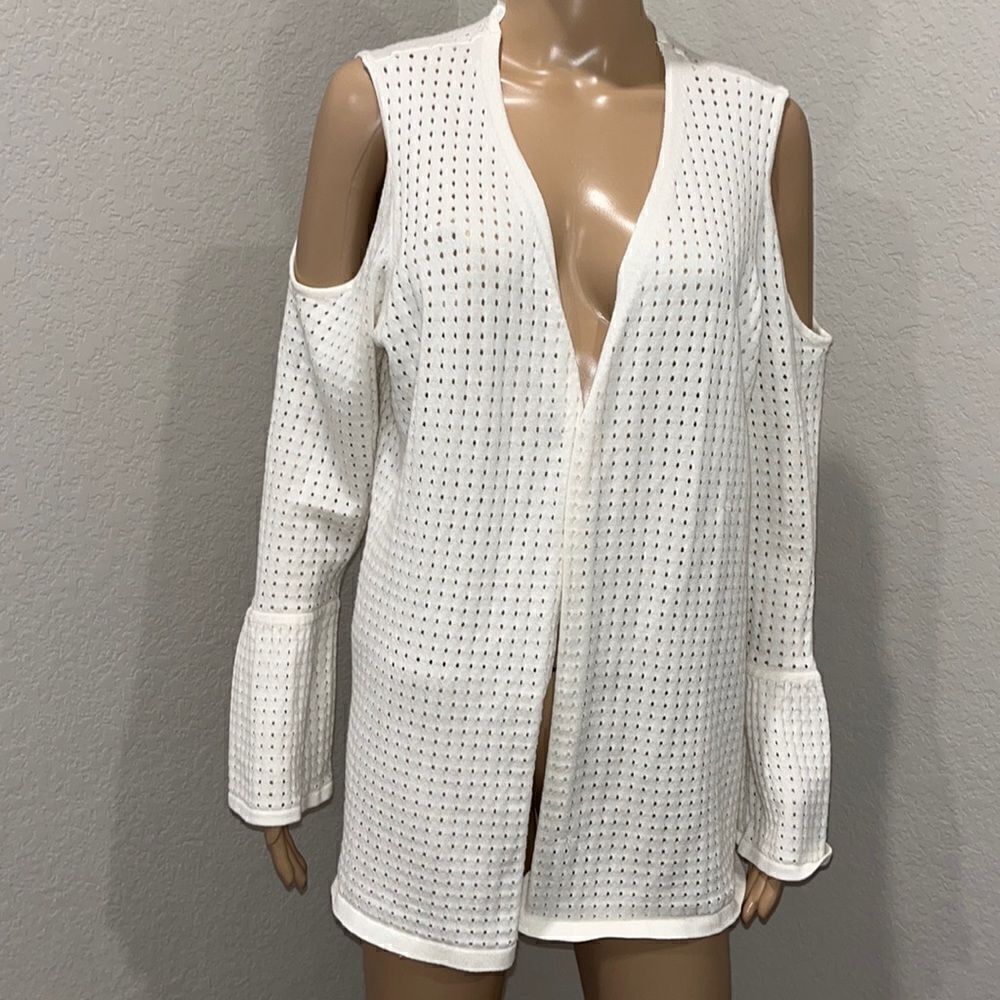 Lane Bryant cream colored cold shoulder open cardigan
